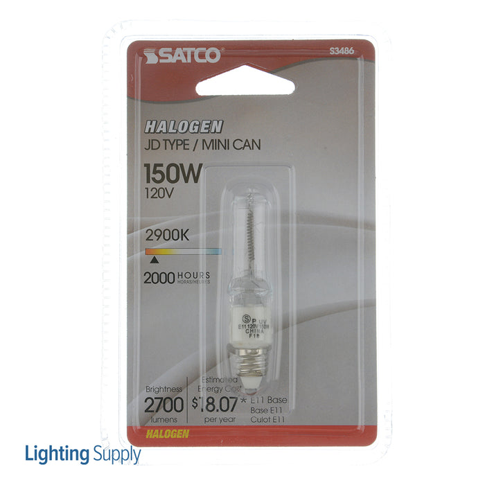 SATCO/NUVO 150Q/CL/MC 150W Halogen T4 1/2 Clear 2000 Hours 2700Lm Miniature Candelabra Base 120V 2900K (S3486)