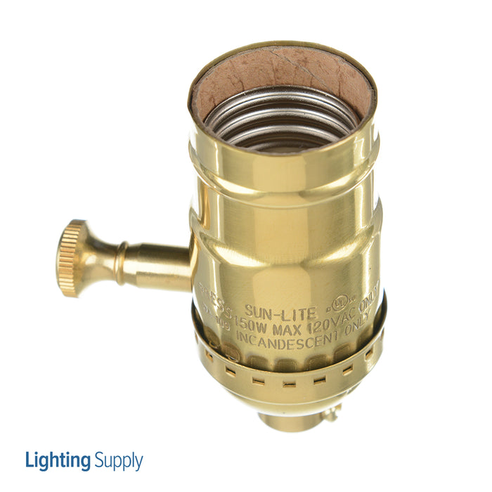 SATCO/NUVO 150W Full Range Turn Knob Dimmer Socket 1/8 IPS 3 Piece Stamped Solid Brass Polished Brass Finish 120V (80-1042)