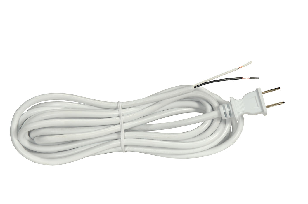 SATCO/NUVO 15 Foot 18/2 SVT 105C Heavy Duty Cord Set White Finish 50 Carton 2 Prong Molded Plug Stripped And Slit (90-2574)