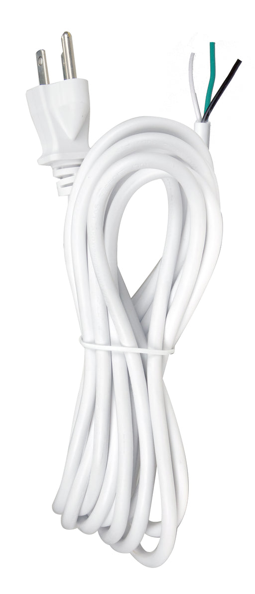 SATCO/NUVO 15 Foot 18/3 SVT 105C Heavy Duty Cord Set White Finish 50 Carton 3 Prong Molded Plug Stripped And Slit 1/4 Inch Diameter (90-2415)