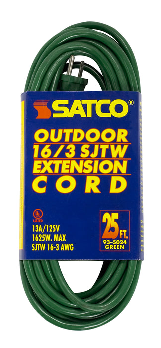 SATCO/NUVO 25 Foot Green Heavy Duty Outdoor Extension Cord 16/3 Gauge SJTW-3 Green Cord With Sleeve 13A-125V 1625W (93-5024)