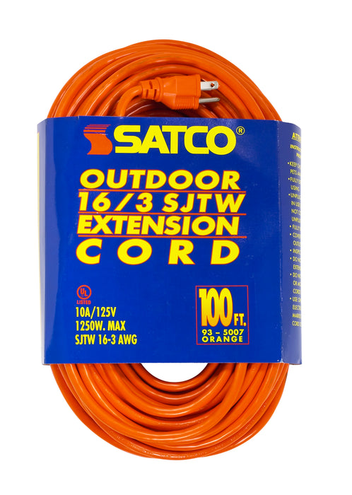 SATCO/NUVO 100 Foot Orange Heavy Duty Outdoor Extension Cord 16/3 Gauge SJTW-3 Orange Cord With Sleeve 10A-125V 1250W (93-5007)