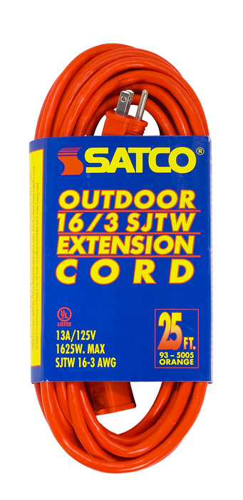 SATCO/NUVO 25 Foot Orange Heavy Duty Outdoor Extension Cord 16/3 Gauge SJTW-3 Orange Cord With Sleeve 13A-125V 1625W (93-5005)