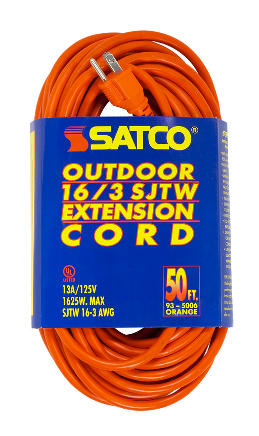 SATCO/NUVO 50 Foot Orange Heavy Duty Outdoor Extension Cord 16/3 Gauge SJTW-3 Orange Cord With Sleeve 13A-125V 1625W (93-5006)