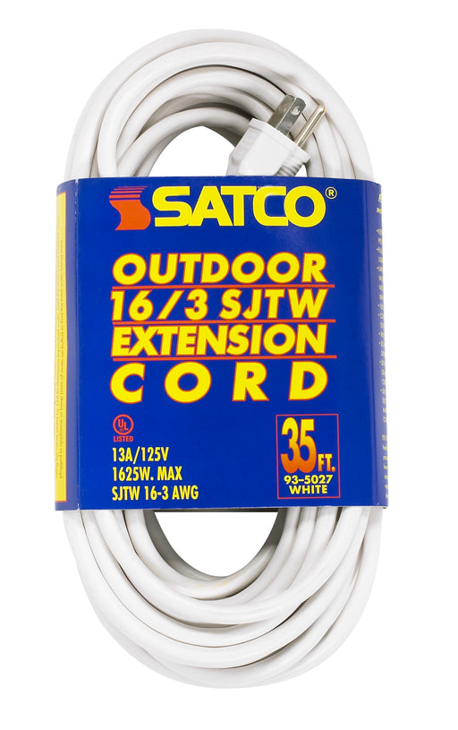 SATCO/NUVO 35 Foot White Heavy Duty Outdoor Extension Cord 16/3 Gauge SJTW-3 White Cord With Sleeve 13A-125V 1625W (93-5027)