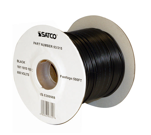 SATCO/NUVO Lighting Bulk Wire 18/1 Stranded AWM 105C UL 1015 500 Foot/Spool Black (93-315)