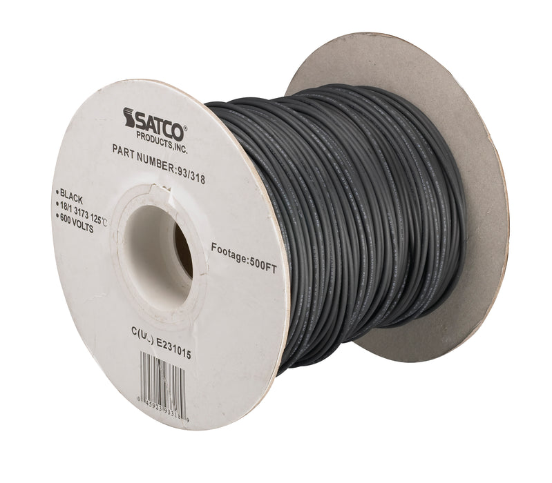 SATCO/NUVO Lighting Bulk Wire 18/1 Stranded AWM UL 3173 125C 500 Foot/Spool Black (93-318)