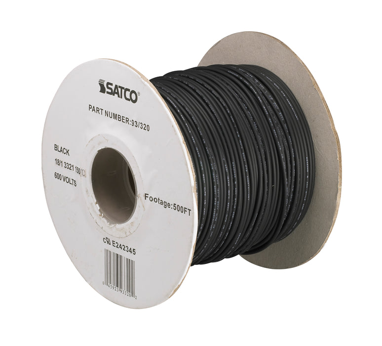 SATCO/NUVO Lighting Bulk Wire 18/1 Stranded AWM UL 3321 150C 500 Foot/Spool Black (93-320)