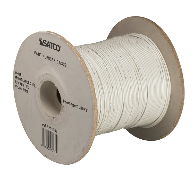 SATCO/NUVO Lighting Bulk Wire 18/1 Stranded UL 1316 105C AWM TFN-PVC Nylon 1000 Foot/Spool White (93-329)