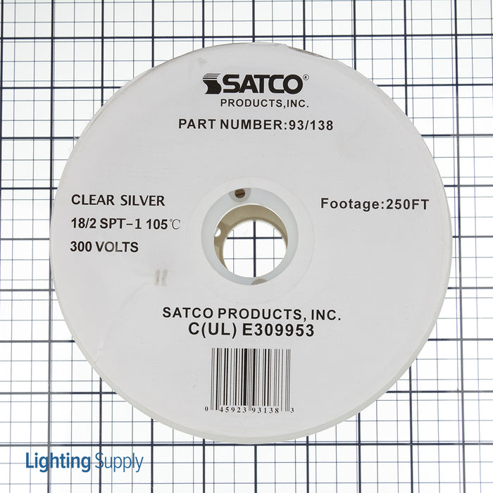 SATCO/NUVO Lamp And Lighting Bulk Wire 18/2 SPT-1 105C 250 Foot/Spool Clear Silver (93-138)