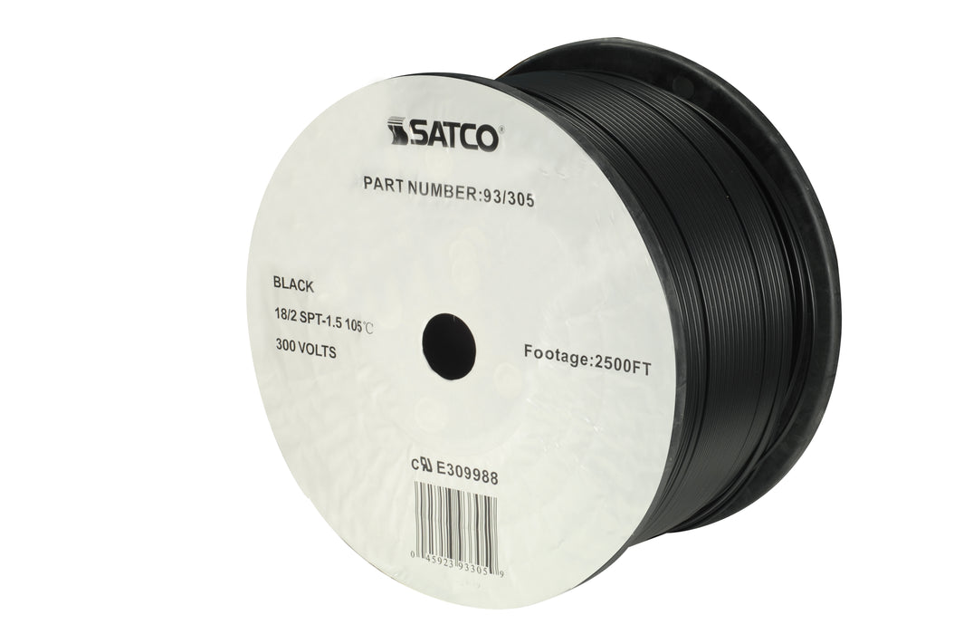 SATCO/NUVO Lamp And Lighting Bulk Wire 18/2 SPT-1.5 105C 2500 Foot/Reel Black (93-305)