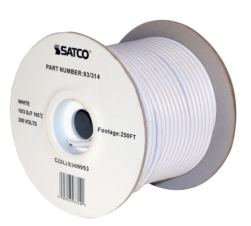 SATCO/NUVO Pulley Bulk Wire 18/3 SJT 105C Pulley Cord 250 Foot/Spool White (93-314)