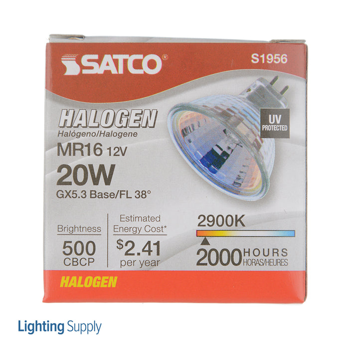 SATCO/NUVO 20MR16/FL 20W Halogen MR16 BAB 2000 Hours Miniature 2 Pin Round Base 12V 2900K (S1956)