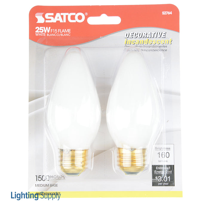 SATCO/NUVO 25F15/W 25W F15 Incandescent White 1500 Hours 160Lm Medium Base 120V 2 Per Card 2700K (S2764)