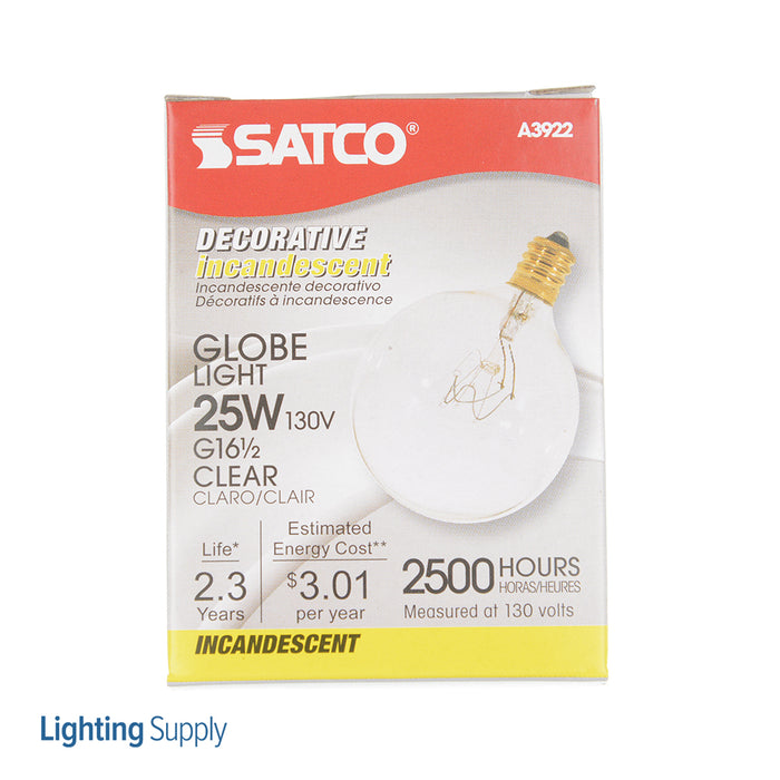 SATCO/NUVO 25W G16 1/2 Incandescent Clear 2500 Hours 186Lm Candelabra Base 130V 2700K (A3922)