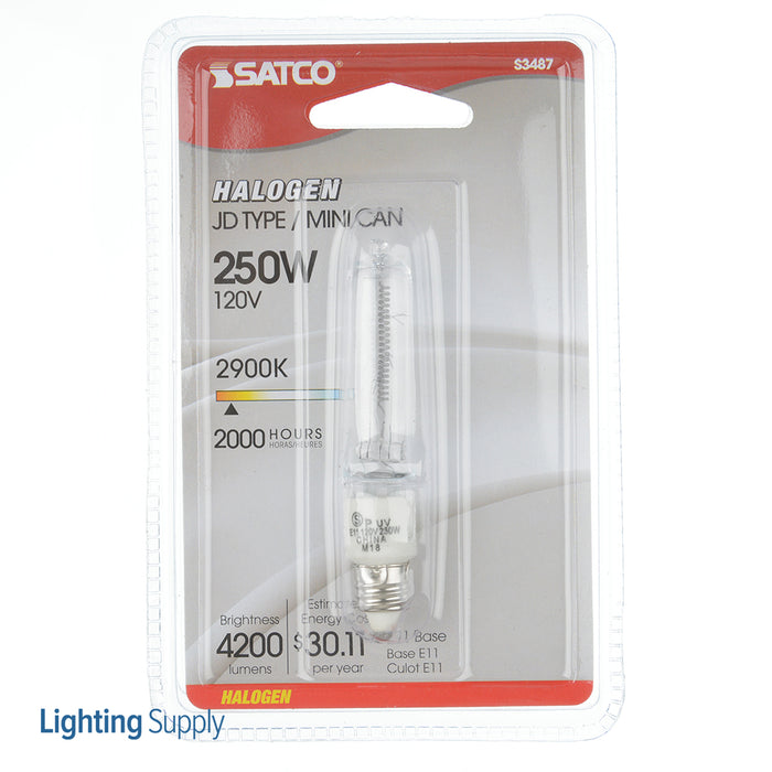 SATCO/NUVO 250Q/CL/MC 250W Halogen T4 1/2 Clear 2000 Hours 4200Lm Miniature Candelabra Base 120V 2900K (S3487)