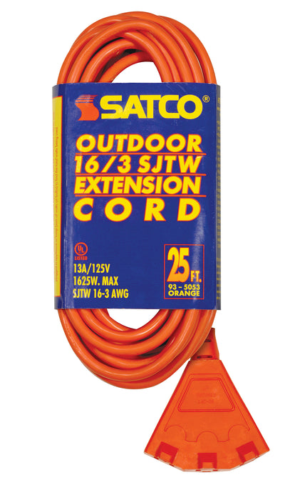 SATCO/NUVO 25 Foot 3 Wire 3 Fan Outlet Extension Cord 16-3 SJT Orange 13A-125V 1625W (93-5053)