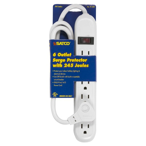 SATCO/NUVO 6 Outlet Standard Surge Strip With Flat Plug 3 Foot Cord 14/3 SJT Indoor Use Only 245 Joules 15A-125V 1875W (91-220)