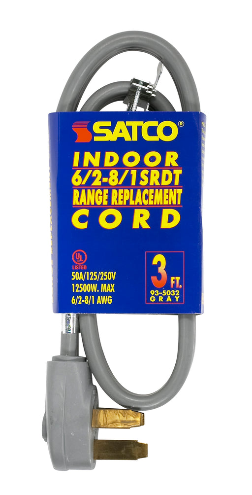 SATCO/NUVO 3 Foot 3 Wire Heavy Duty Replacement Range Cord 6-2-8-1 SRDT Gray Flat Indoor Use Only 50A/125V-250V 12500W (93-5032)