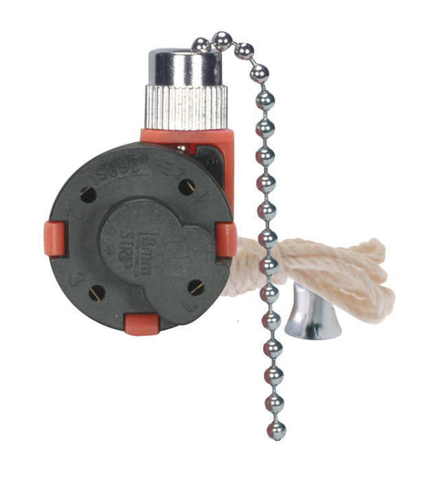 SATCO/NUVO 3-Speed Ceiling Fan Switch 4 Wire Quick Connect 2 Circuit With Metal Chain White Cord And Bell-Rated 6A-125V 3A-250V (80-1983)