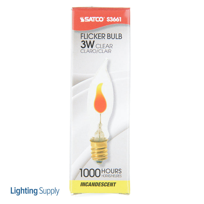 SATCO/NUVO 3CA5 1/2 /Flicker 3W Ca5 1/2 Incandescent Clear 1000 Hours Candelabra Base 120V 2700K (S3661)