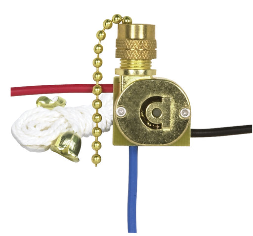 SATCO/NUVO 3-Way Canopy Switch 2 Circuit 4 Position With Metal Chain White Cord And Bell 6A-125V 3A-250V Rating Brass Finish (90-2260)