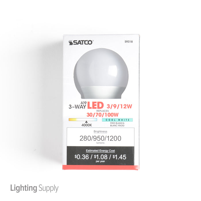 SATCO/NUVO 3/9/12A19/3WAY LED/4000K/120V 3/9/12W A19 LED 3-Way Frosted 4000K Medium Base 220 Degree Beam Spread 120V (S9318)