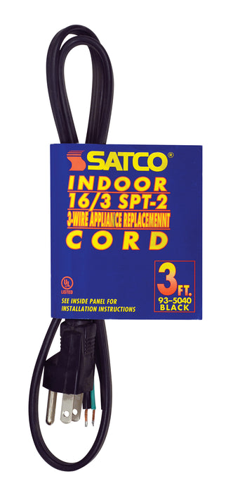 SATCO/NUVO 3 Foot 3 Wire Heavy Duty Replacement Garbage Disposal Cord 16-3 SPT-2 Black Indoor Use Only 13A/125V 1625W (93-5040)