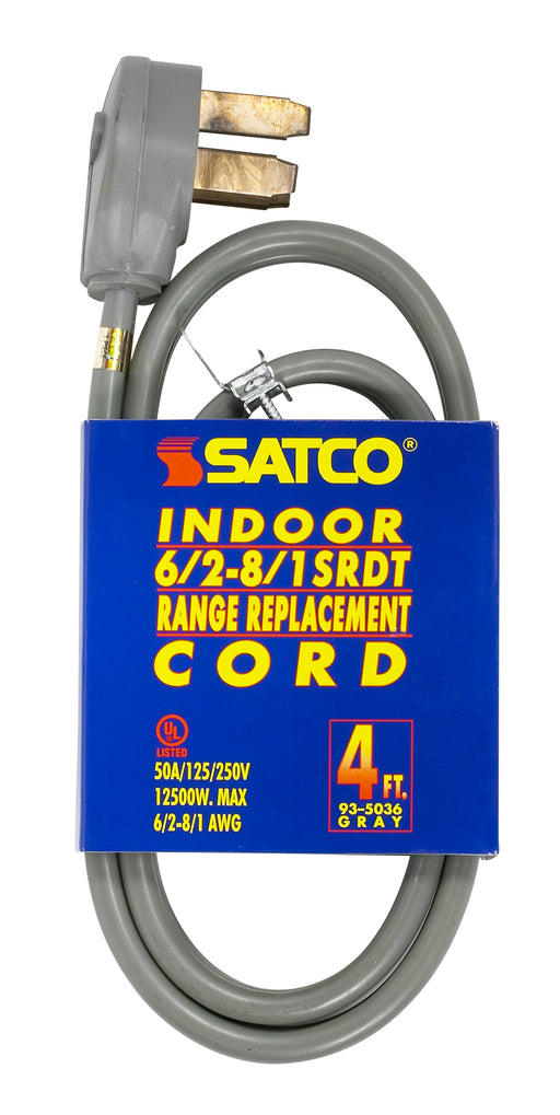 SATCO/NUVO 4 Foot 3 Wire Heavy Duty Replacement Range Cord 6-2-8-1 SRDT Gray Flat Indoor Use Only 50A/125V-250V 12500W (93-5036)