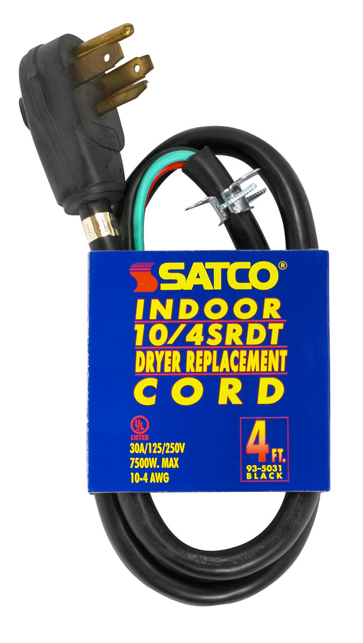 SATCO/NUVO 4 Foot 4 Wire Heavy Duty Replacement Dryer Cord 10-4 SRDT Black Round Indoor Use Only 30A/125V-250V 7500W (93-5031)