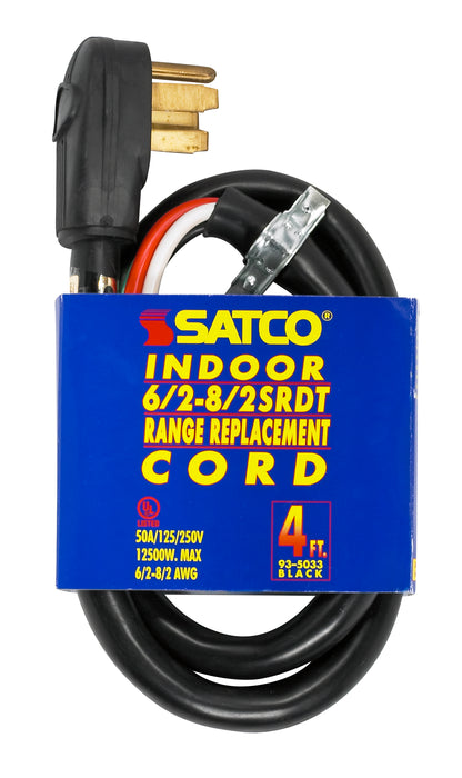 SATCO/NUVO 4 Foot 4 Wire Heavy Duty Replacement Range Cord 6-2-8-2 SRDT Black Round Indoor Use Only 50A/125V-250V 12500W (93-5033)