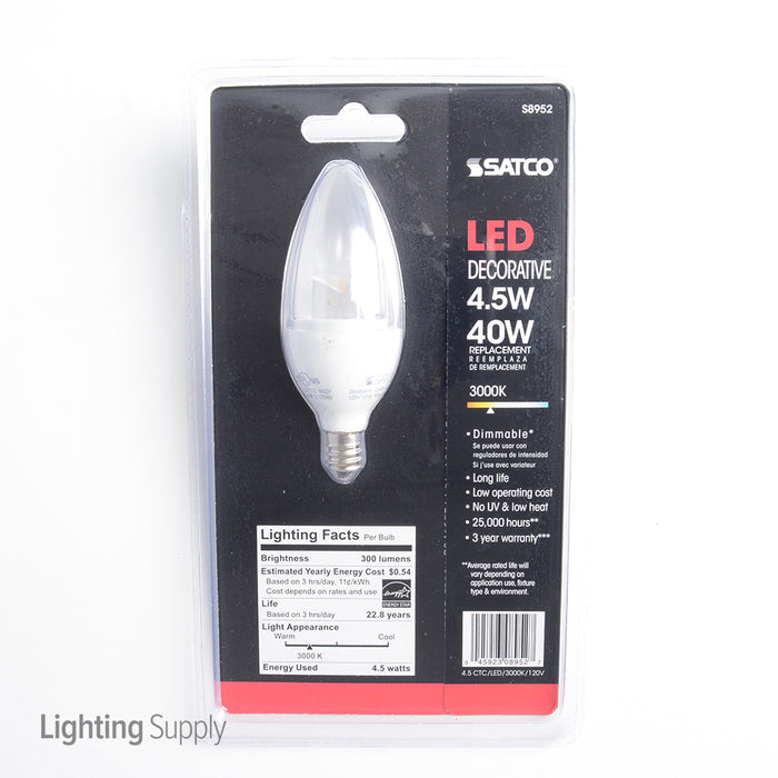 SATCO/NUVO 4.5CTC/LED/3000K/E12/120V 4.5W B11 LED 3000K Candelabra Base 120V (S8952)