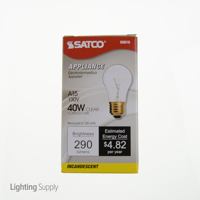 SATCO/NUVO 40A15/CL 40W A15 Incandescent Clear Appliance Lamp 2500 Hours 300/225Lm Medium Base 130/120V 2700K (S3810)