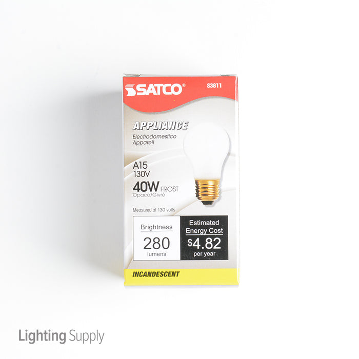 SATCO/NUVO 40A15/F 40W A15 Incandescent Frost Appliance Lamp 2500 Hours 290/217Lm Medium Base 130/120V 2700K (S3811)