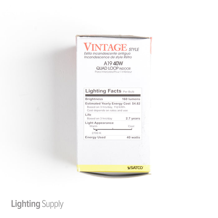 SATCO/NUVO 40A19/CL/120V/VINTAGE 40W A19 Incandescent Clear 3000 Hours 160Lm Medium Base 120V 2700K (S2412)