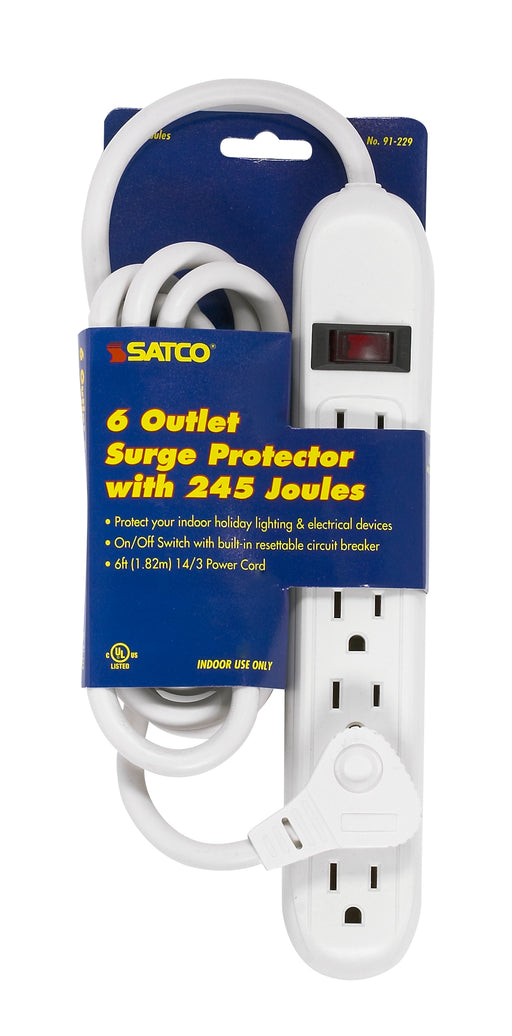 SATCO/NUVO 6 Outlet Standard Surge Strip With Flat Plug 6 Foot Cord 14/3 SJT Indoor Use Only 245 Joules 15A-125V 1875W (91-229)