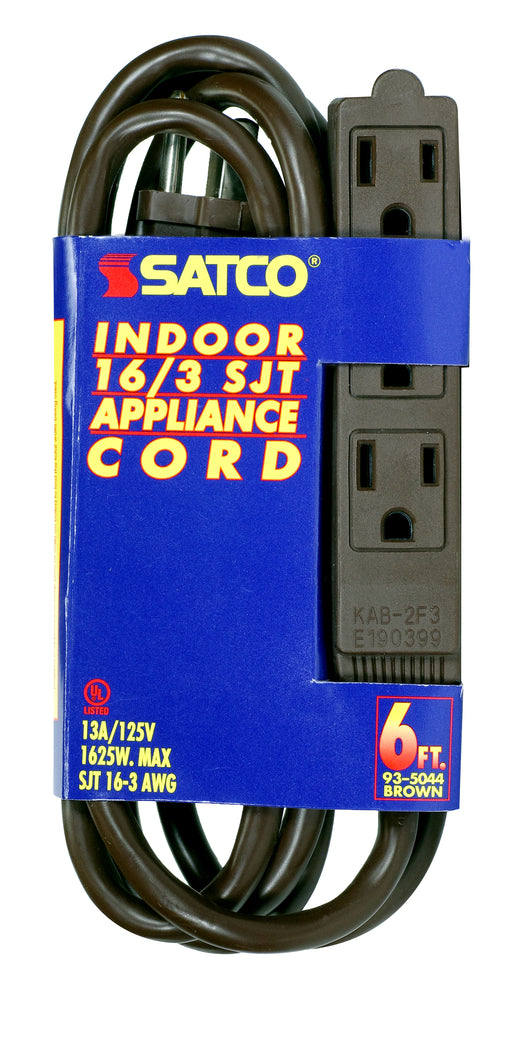 SATCO/NUVO 6 Foot Extension Cord Brown Finish 16/3 SJT Indoor Only 13A-125V-1625W Rating (93-5044)