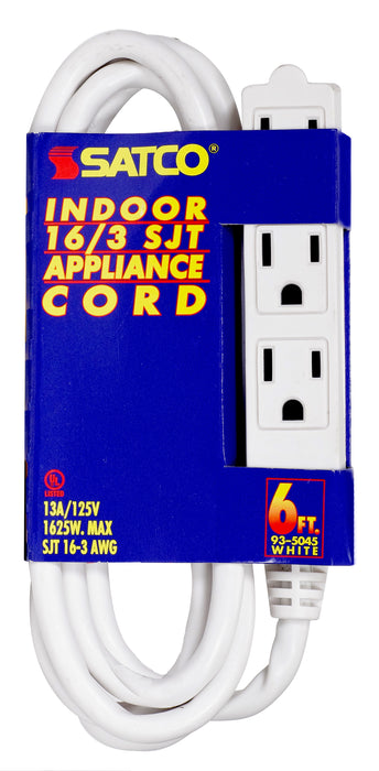 SATCO/NUVO 6 Foot Extension Cord White Finish 16/3 SJT Indoor Only 13A-125V-1625W Rating (93-5045)