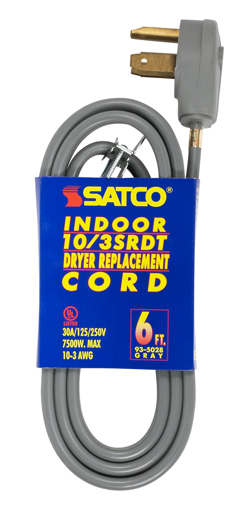 SATCO/NUVO 6 Foot 3 Wire Heavy Duty Replacement Dryer Cord 10-3 SRDT Gray Flat Indoor Use Only 30A/125V-250V 7500W (93-5028)