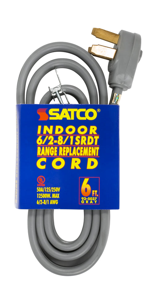 SATCO/NUVO 6 Foot 3 Wire Heavy Duty Replacement Range Cord 6-2-8-1 SRDT Gray Flat Indoor Use Only 50A/125V-250V 12500W (93-5037)