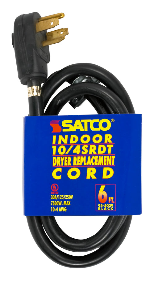 SATCO/NUVO 6 Foot 4 Wire Heavy Duty Replacement Dryer Cord 10-4 SRDT Black Round Indoor Use Only 30A/125V-250V 7500W (93-5029)