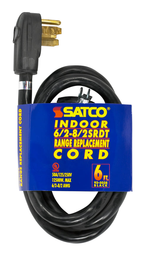 SATCO/NUVO 6 Foot 4 Wire Heavy Duty Replacement Range Cord 6-2-8-2 SRDT Black Round Indoor Use Only 50A/125V-250V 12500W (93-5038)