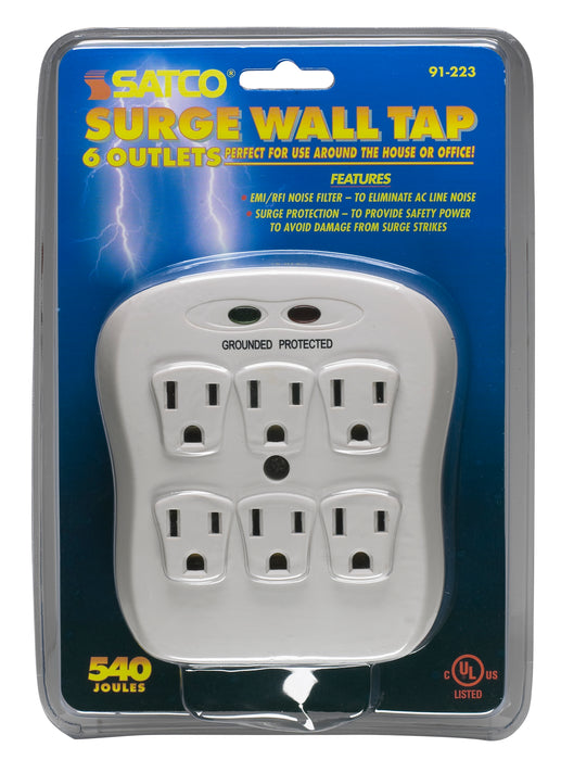 SATCO/NUVO 6 Outlet Surge Wall Tap Indoor Use Only 540 Joules 15A-120V 1800W (91-223)