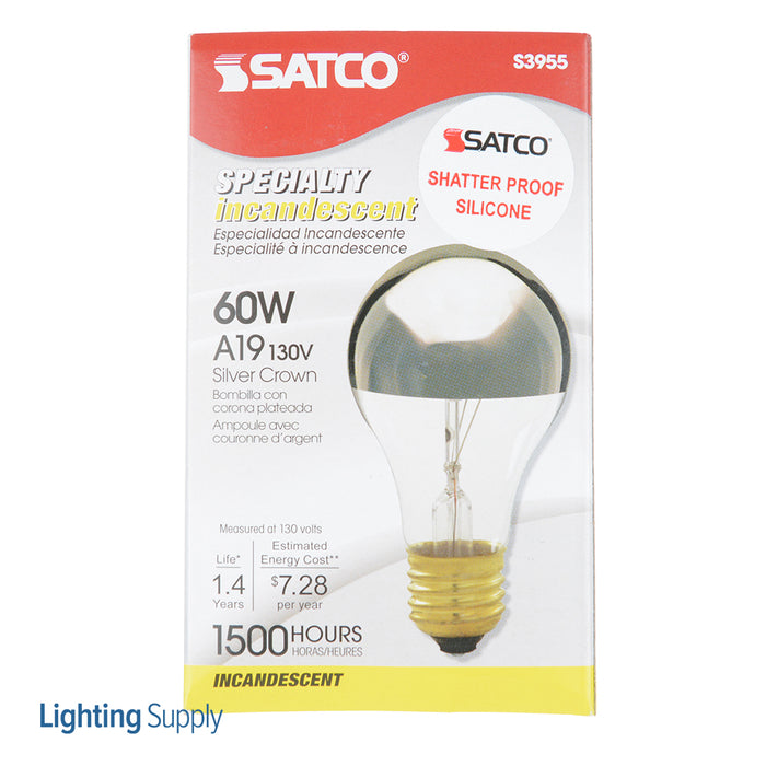 SATCO/NUVO 60W A19 Incandescent Silver Crown 1500 Hours 580Lm Medium Base 130V Shatterproof (S3955-TF)