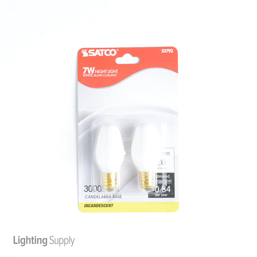 SATCO/NUVO 7C7/W 7W C7 Incandescent White 3000 Hours 28Lm Candelabra Base 120V 2 Per Card 2700K (S3792)