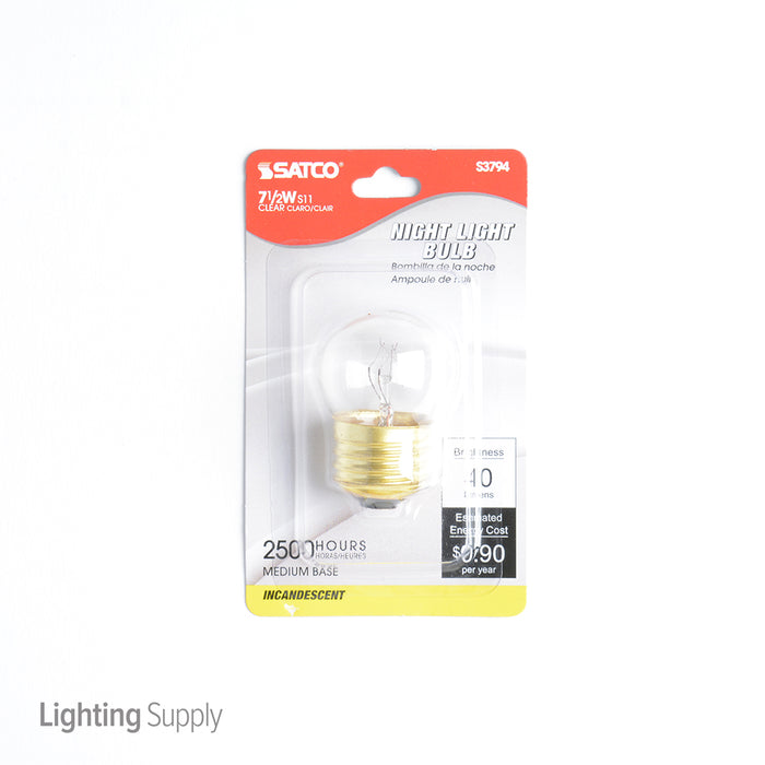 SATCO/NUVO 7 1/2S11 7.5W S11 Incandescent Clear 2500 Hours 40Lm Medium Base 120V 2700K (S3794)