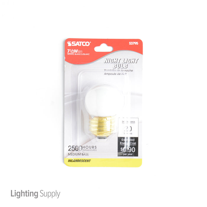 SATCO/NUVO 7 1/2S11/W 7.5W S11 Incandescent Gloss White 2500 Hours 20Lm Medium Base 120V 2700K (S3795)