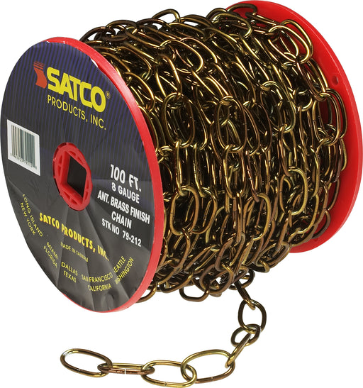 SATCO/NUVO 8 Gauge Chain Antique Brass Finish 100 Foot To Reel-1 Reel To Master 35 Pounds Maximum (79-212)