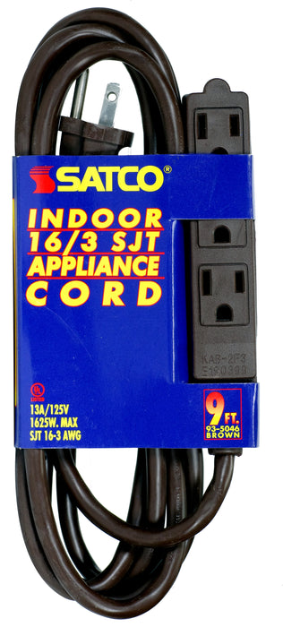 SATCO/NUVO 9 Foot Extension Cord Brown Finish 16/3 SJT Indoor Only 13A-125V-1625W Rating (93-5046)