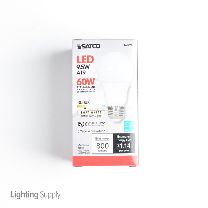 SATCO/NUVO 9.5A19/LED/3000K/120V 9.5W A19 LED Frosted 3000K Medium Base 220 Degree Beam Spread 120V Non-Dimmable (S9594)